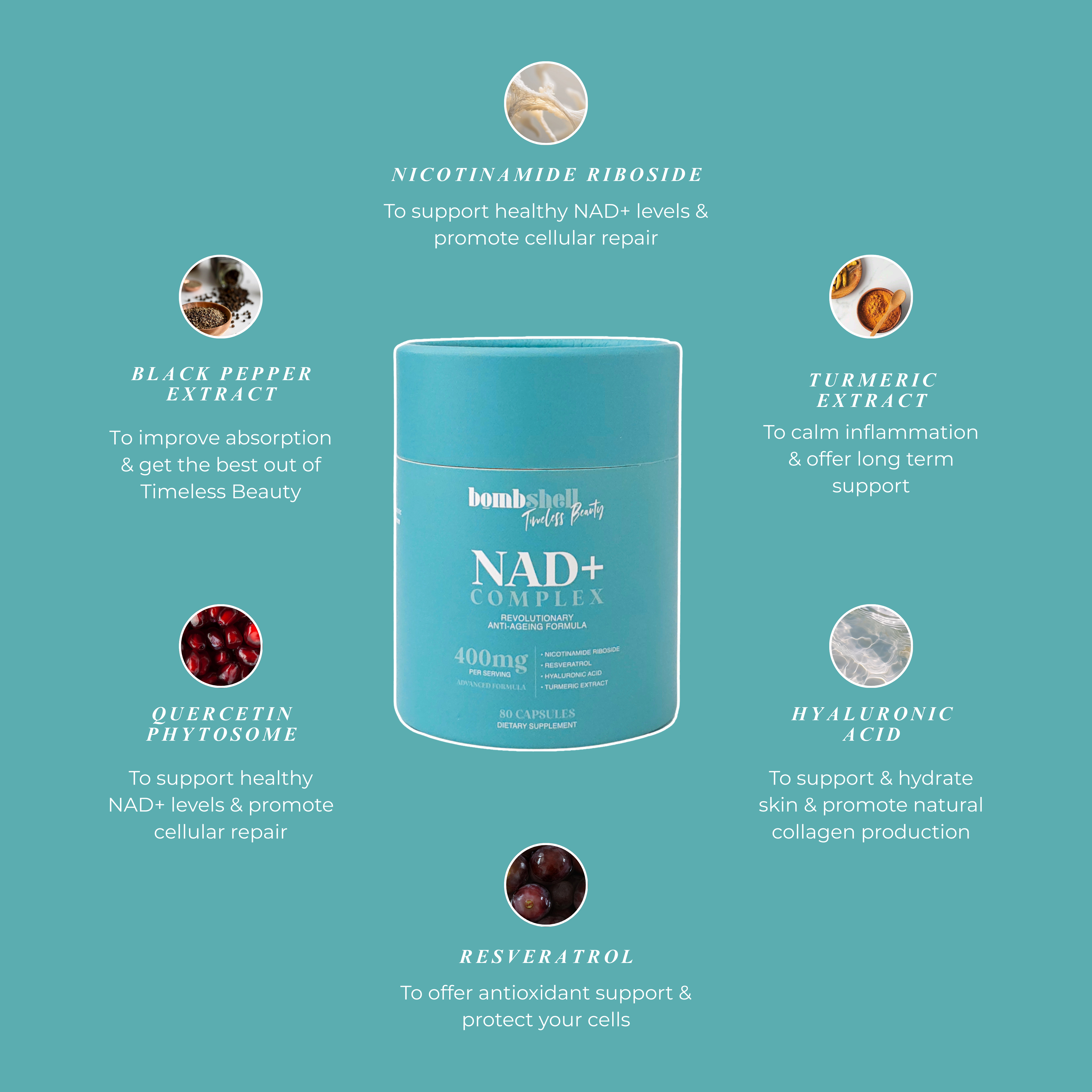 NAD+ Complex: Boost energy, hydrate skin, and slow down ageing - 40 Day Supply